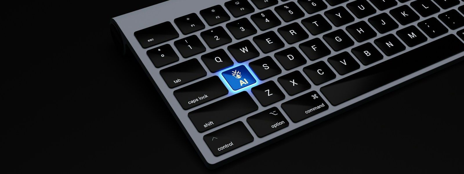 a black keyboard with a blue button on it